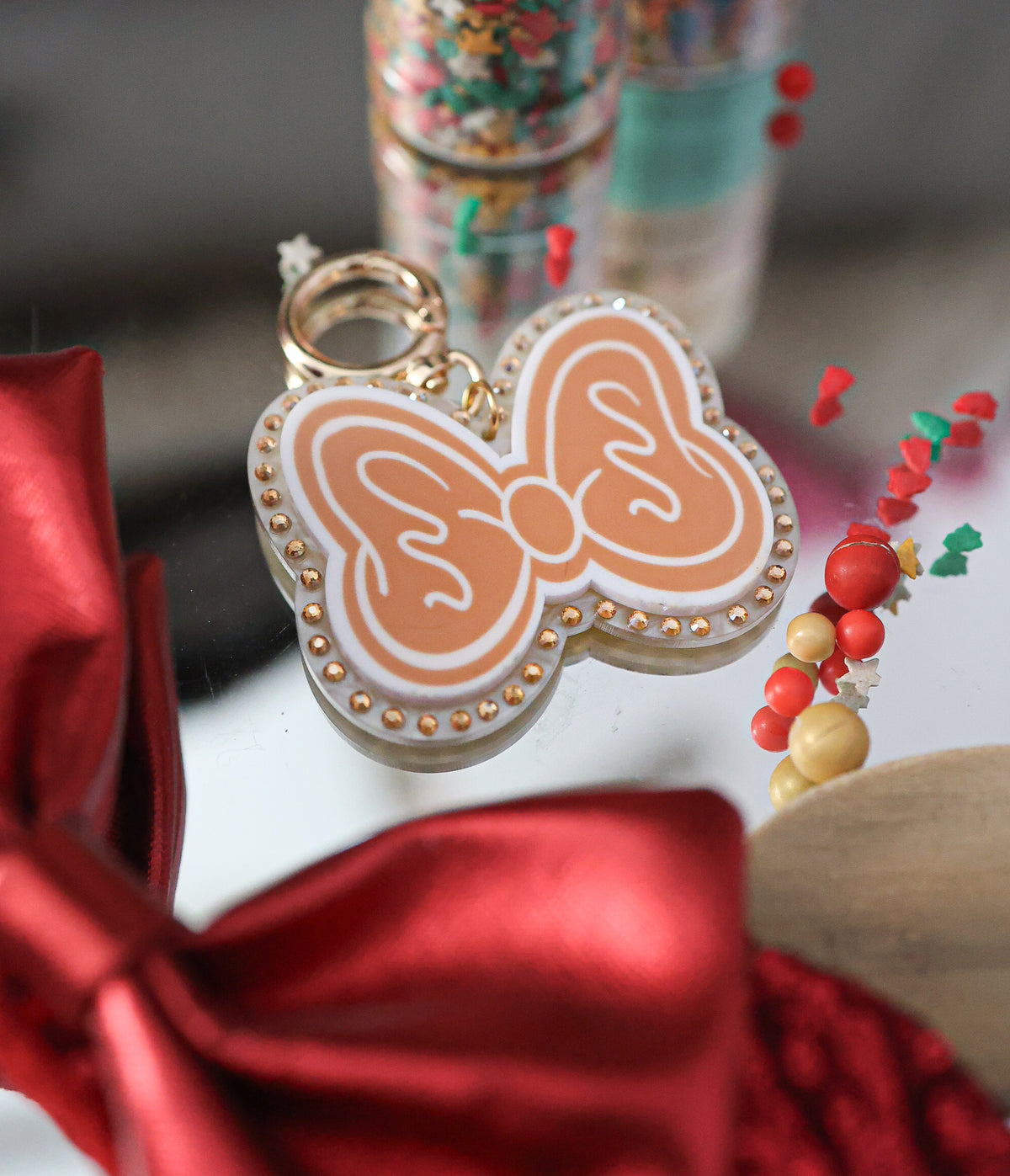 Gingerbread bow bag charm