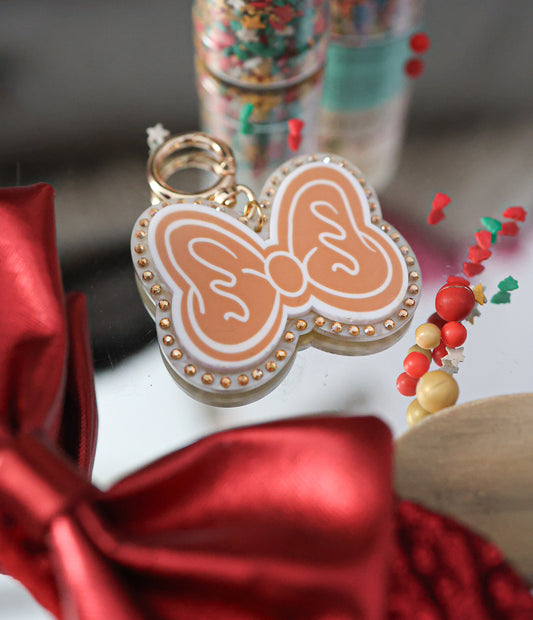 Gingerbread bow bag charm